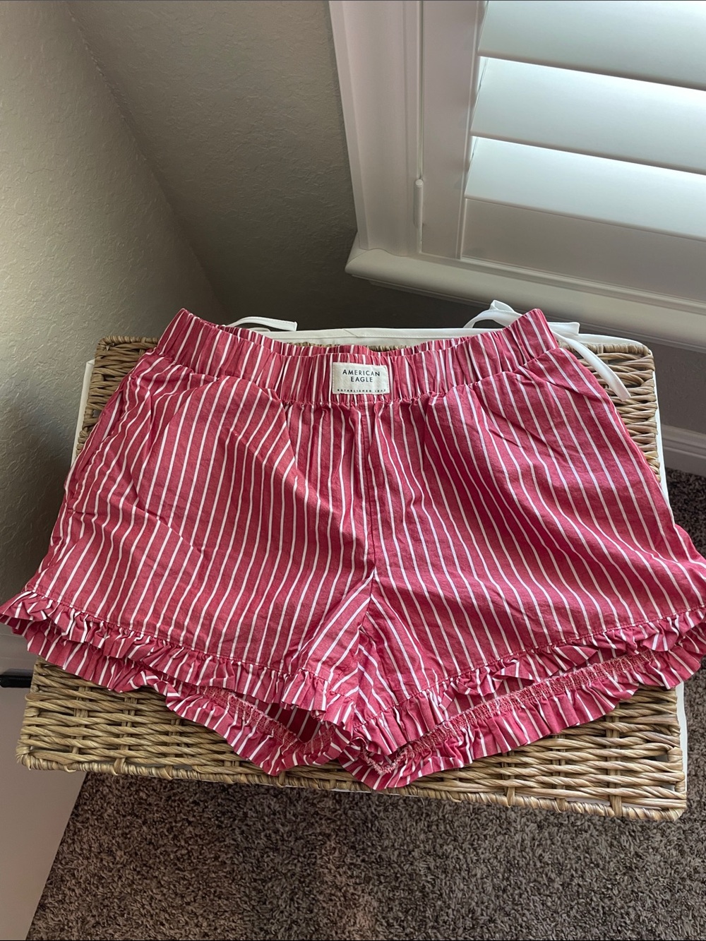 American Eagle Outfitters Red Stripe Ruffled Women's Shorts